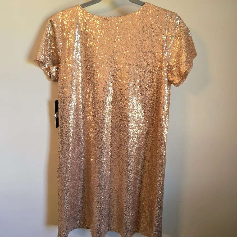 NWT! Lulus Light Up the Night Champagne Sequin Shift Dress Size S Small - Picture 8 of 8